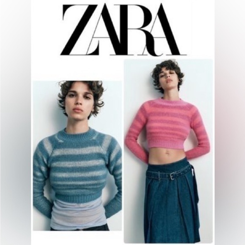 NWOT Cropped Zara Blue & White Striped Sweater, XS
